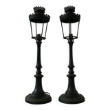 Pair of Bronze French Table Lamps in the Form of Street Lanterns