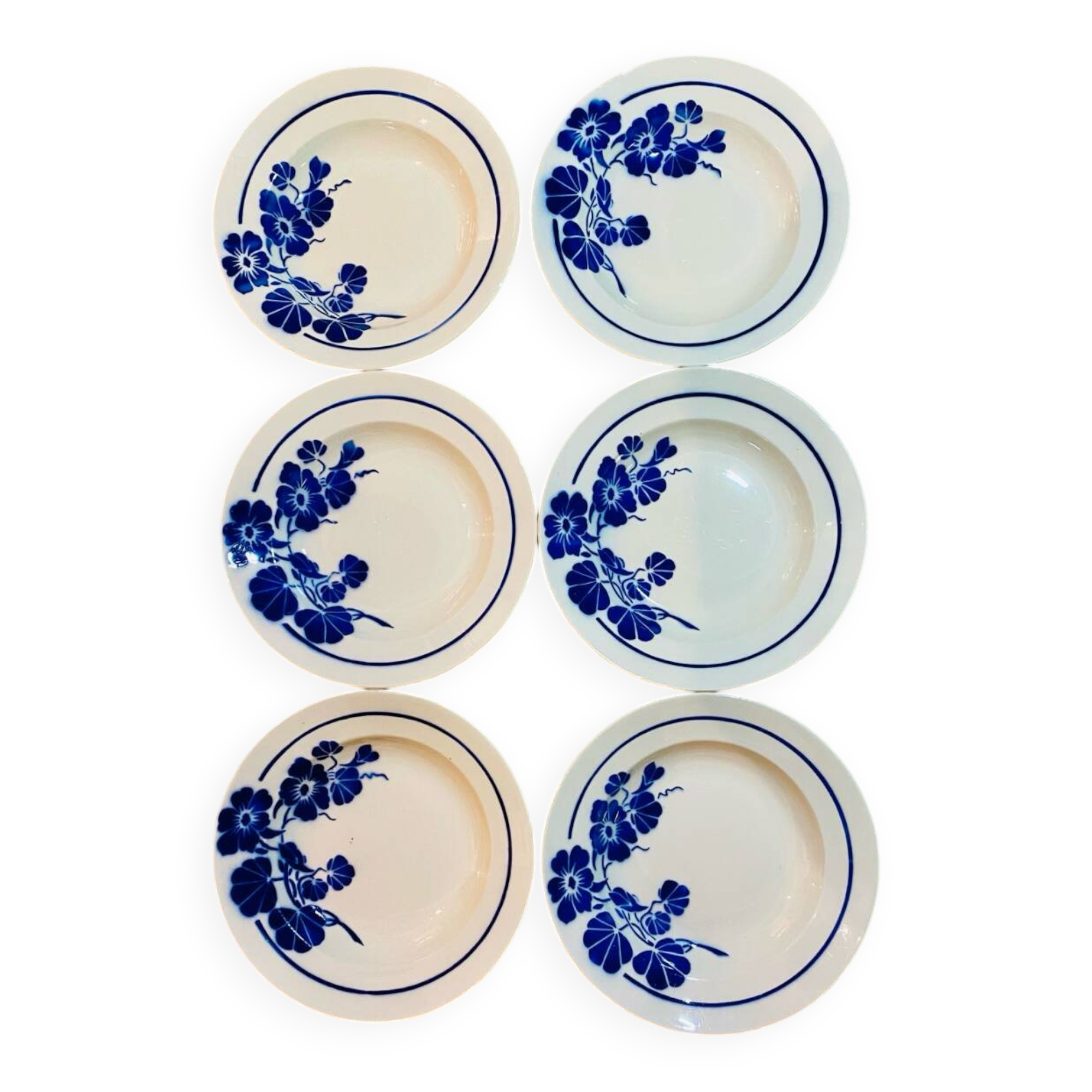 Set of 6 Badonvillier porcelain soup plates