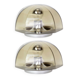 Pair of smoked glass wall lights or ceiling lights by Hillebrand, Germany, 1960s.