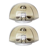 Pair of smoked glass wall lights or ceiling lights by Hillebrand, Germany, 1960s.