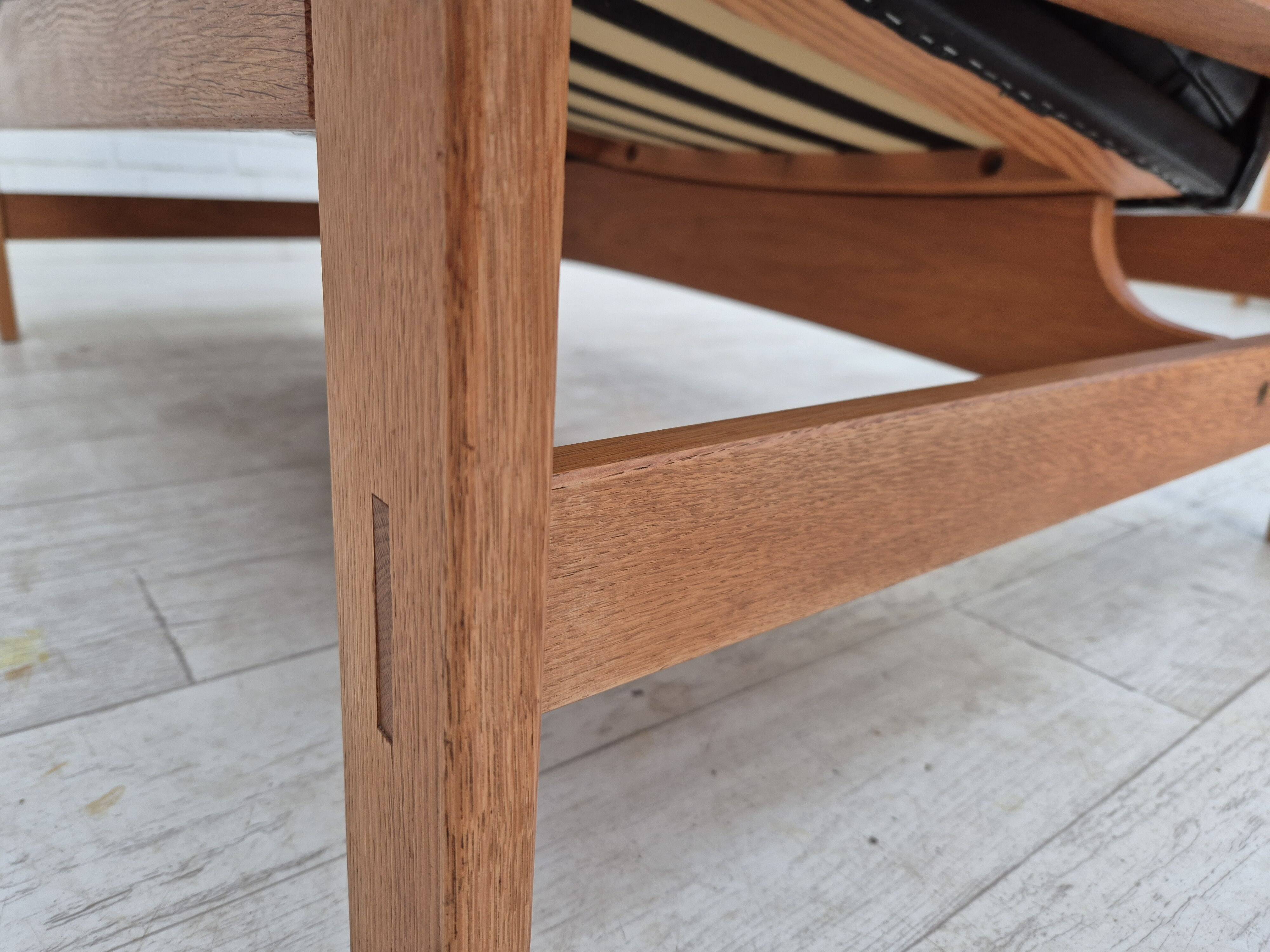 1960s, Danish 2-seater sofa in original condition, furniture leather, solid oak wood.