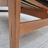 1960s, Danish 2-seater sofa in original condition, furniture leather, solid oak wood.