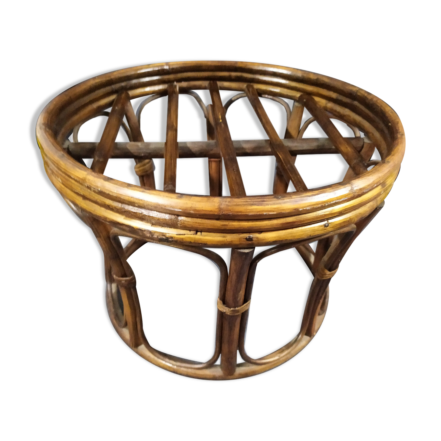 Pouf en rotin ancien vintage