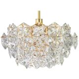 Golden brass and crystal glass chandelier by Kinkeldey, Germany, 1970s.
