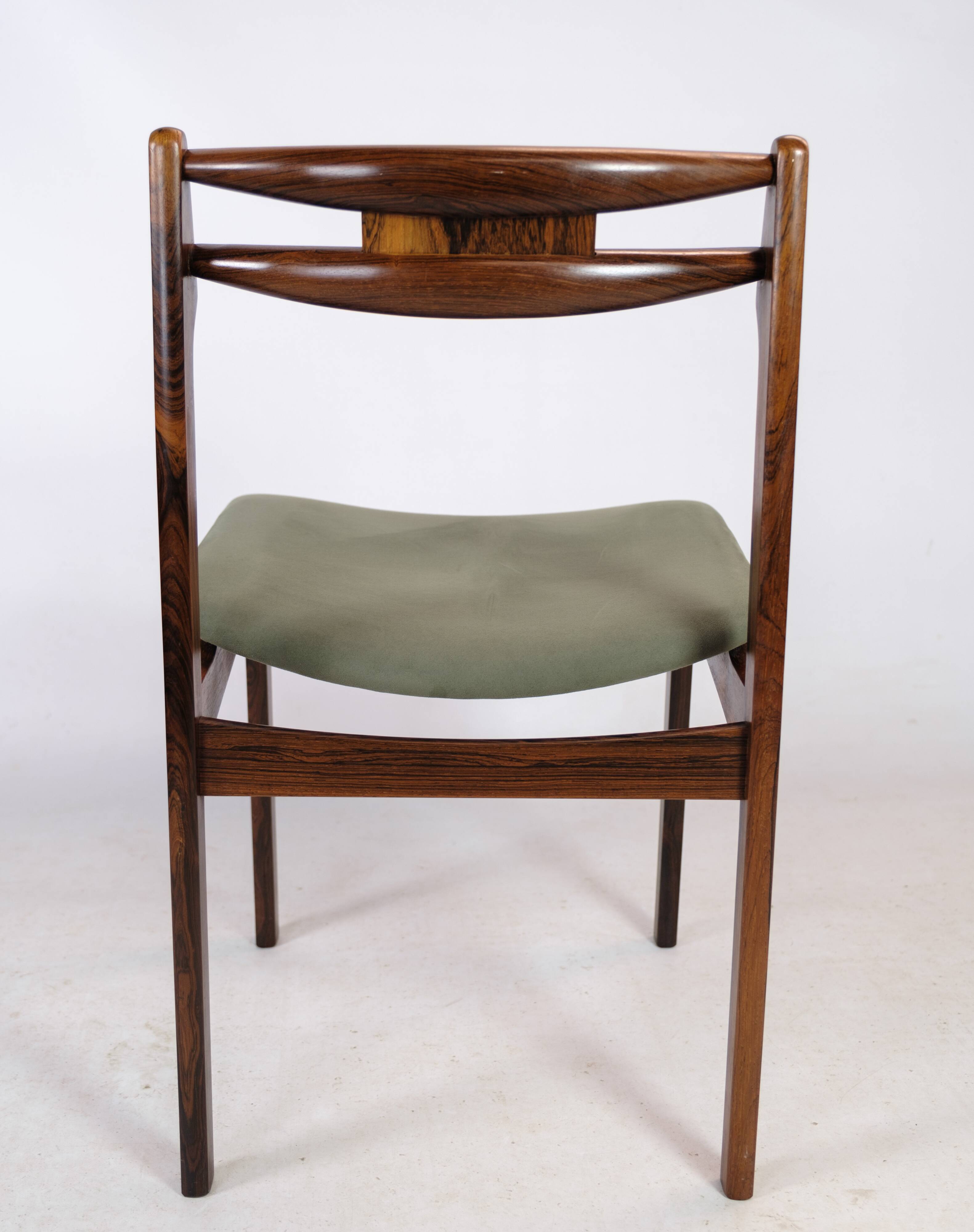 Set Of 12 Dining Chairs Made In Rosewood And Green Fabric