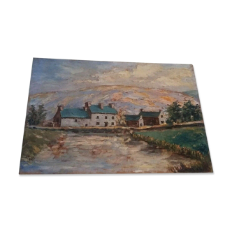 Tableau huile sur panneau, paysage Bretagne