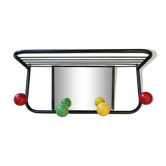 Vintage wall coat holder with 4 coloured balls, mirror and shelf