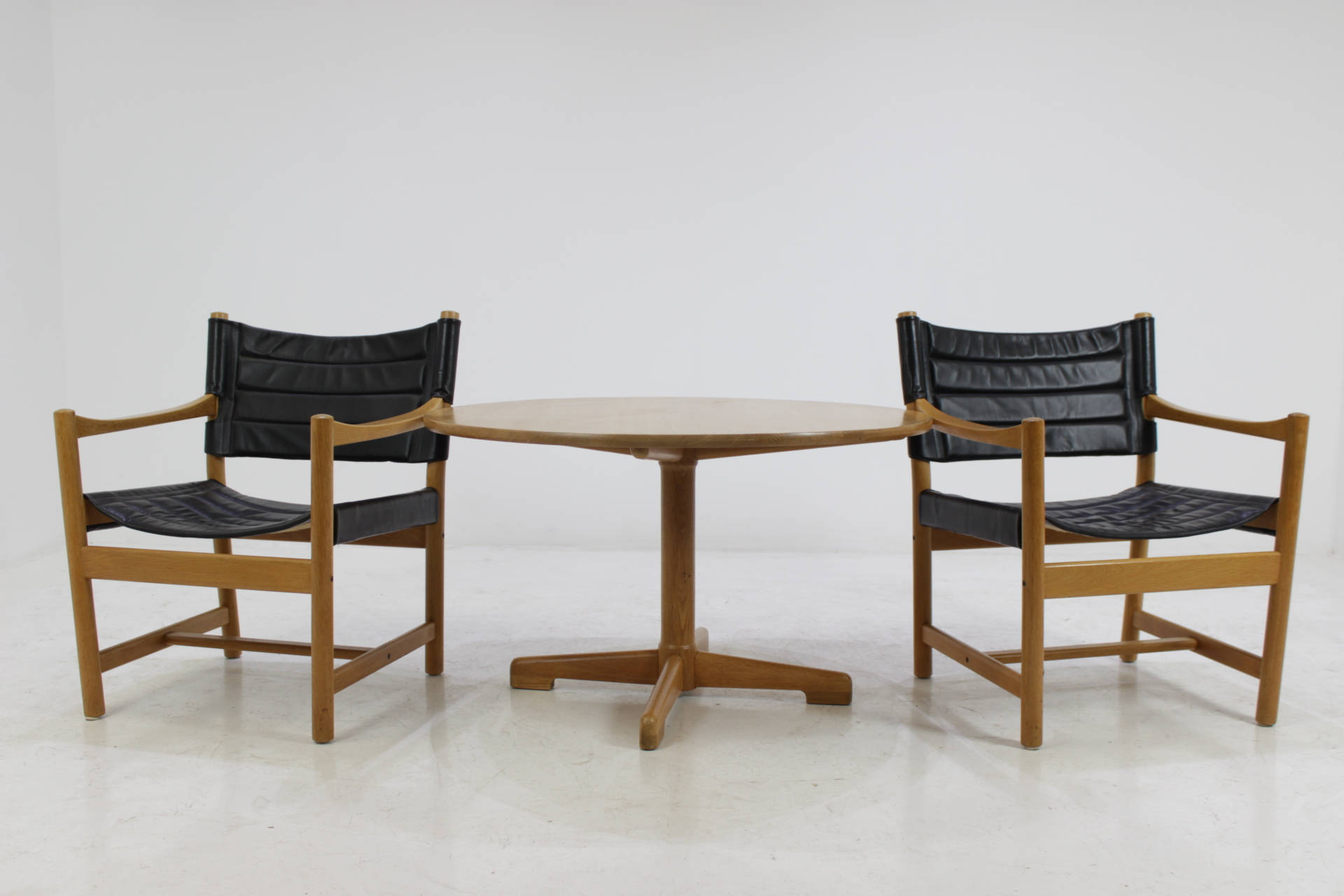Set of Danish black leather armchairs and coffee table by ditte and adrian heath, 1960s
