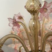 Murano glass chandelier Venetian flowers, circa 1950/1970 pink yellow