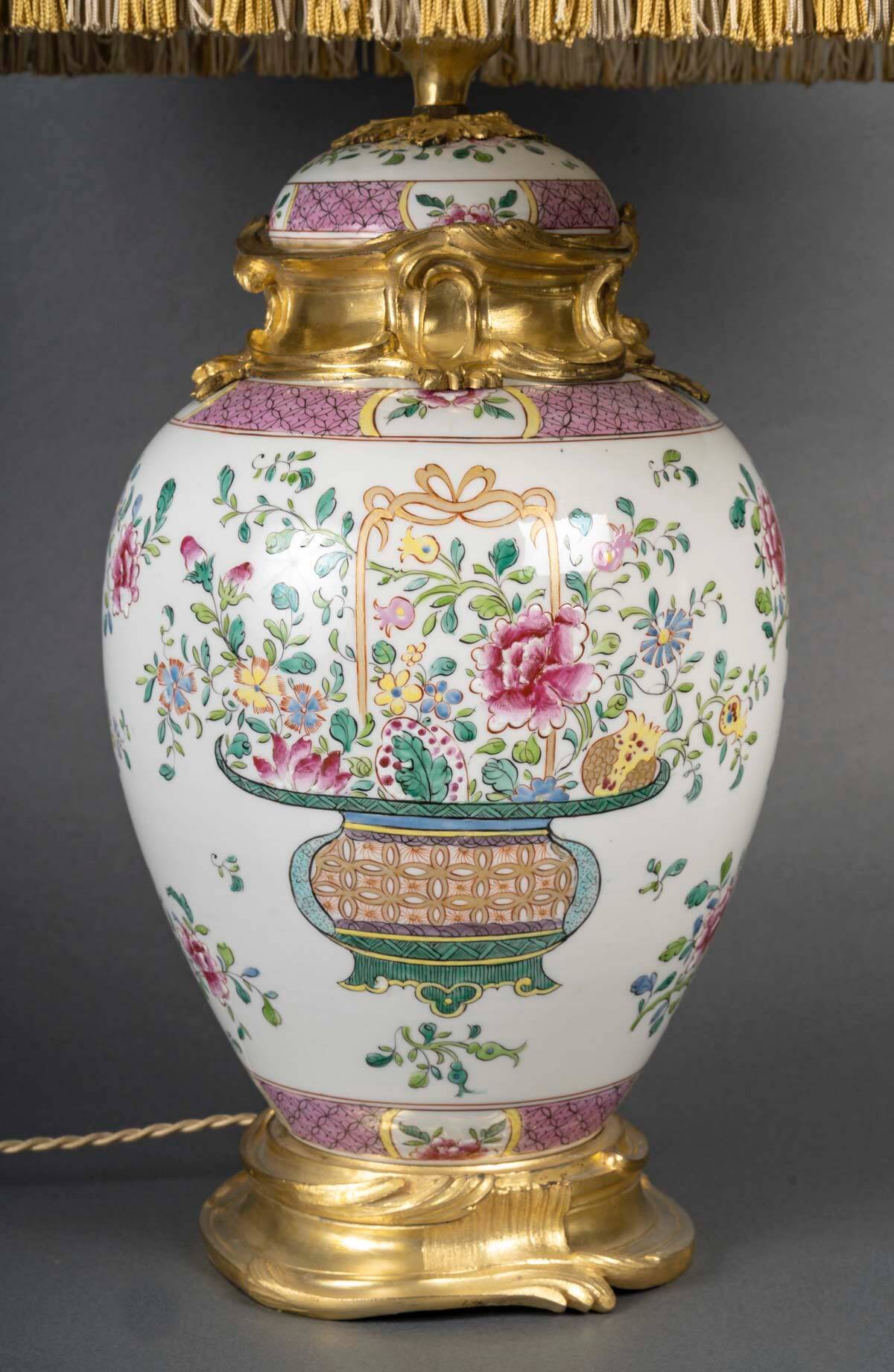 Porcelain Lamp by Samson, Famille Rose Style, 19th Century
