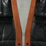 Black leather set of 4 Art Deco design dining chairs with armrests