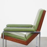 Green cowhide Leather and Wooden Vintage Armchair