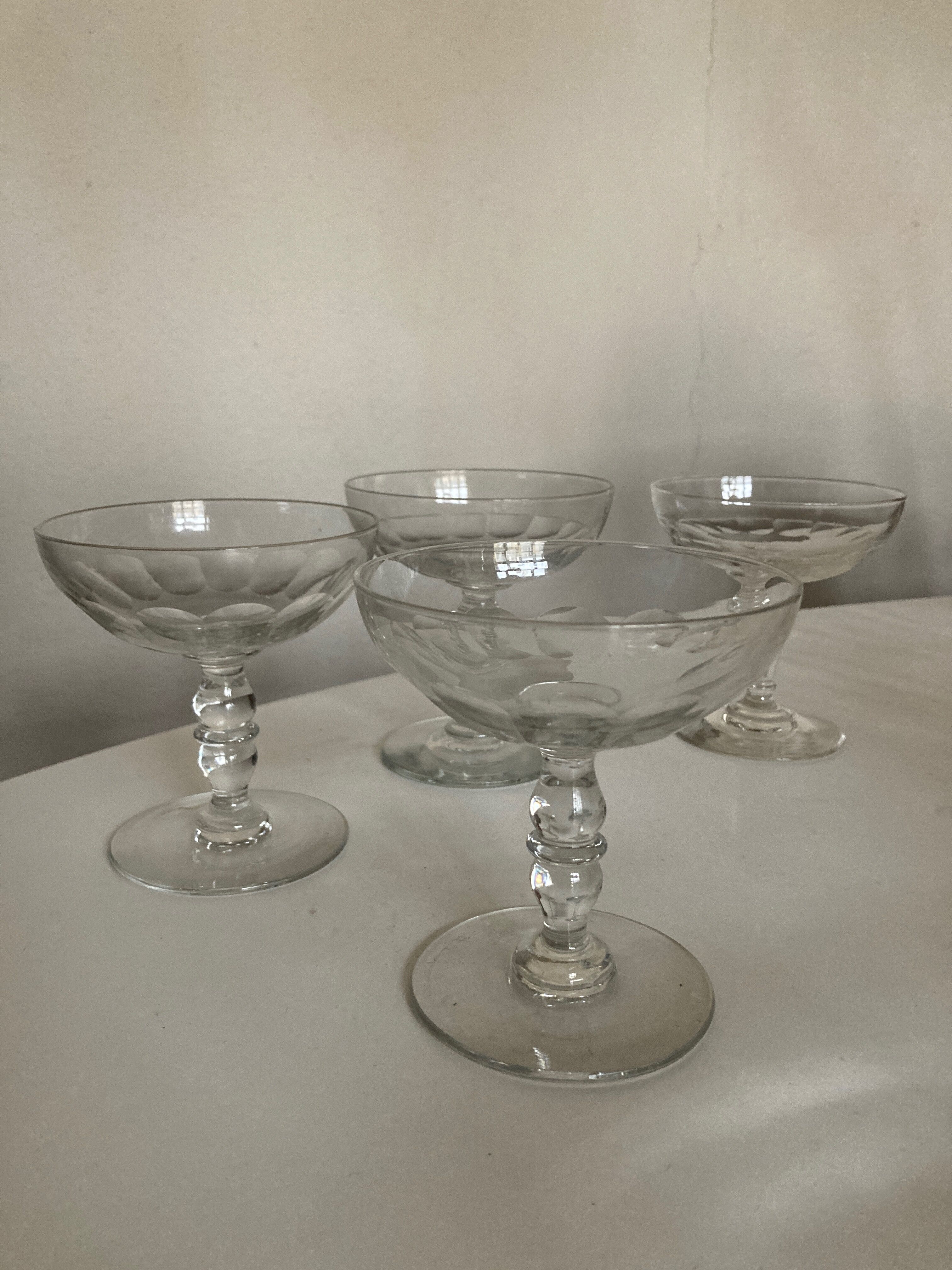 Set of 4 19th glass cups with cut sides