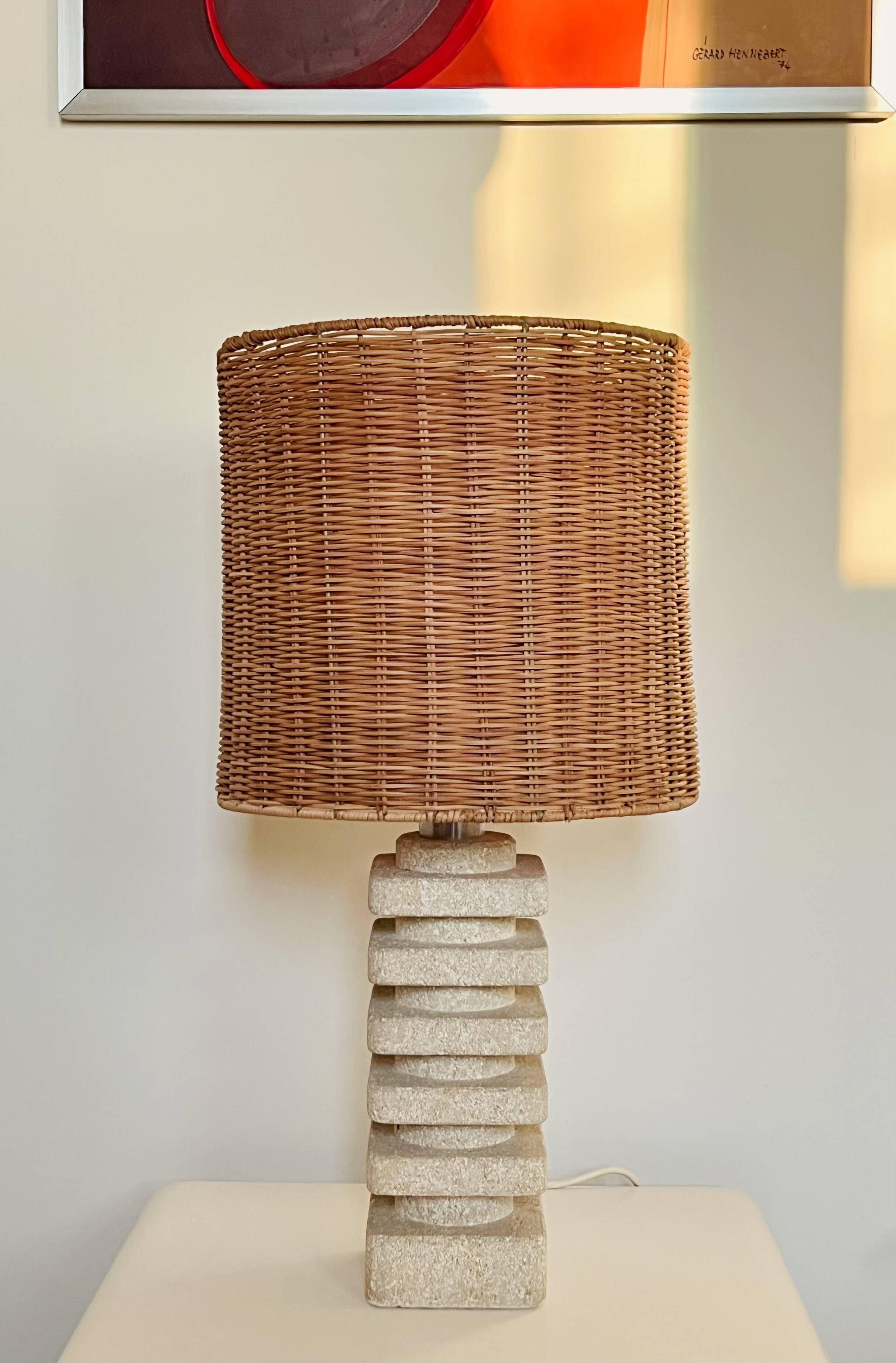 Living room lamp made of sculpted stone in the style of Tormos, France 1970s.