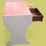 Wooden desk and school stool painted orange - 1950s - 1970s.