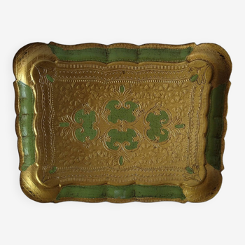 Vintage golden water green Florentine Italian tray