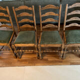 4 antique chairs with green velvet upholstery