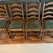 4 antique chairs with green velvet upholstery