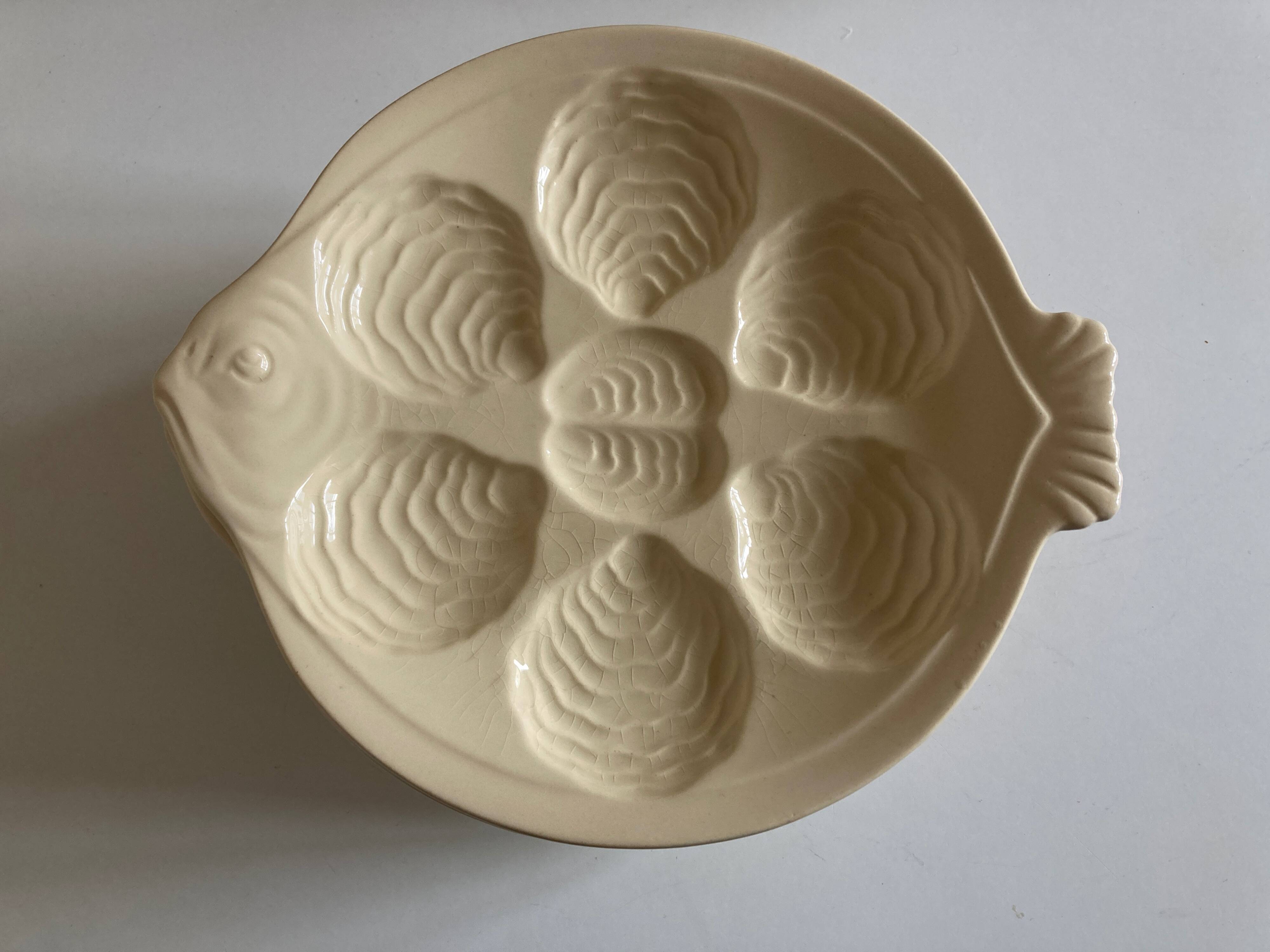 set of 6 oyster plates in ivory Gien earthenware 1960
