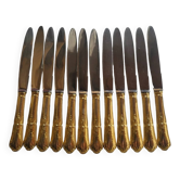 12 Couteaux de Table en Métal Doré