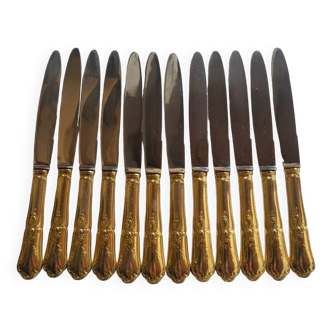12 Table Knives in Gold Metal