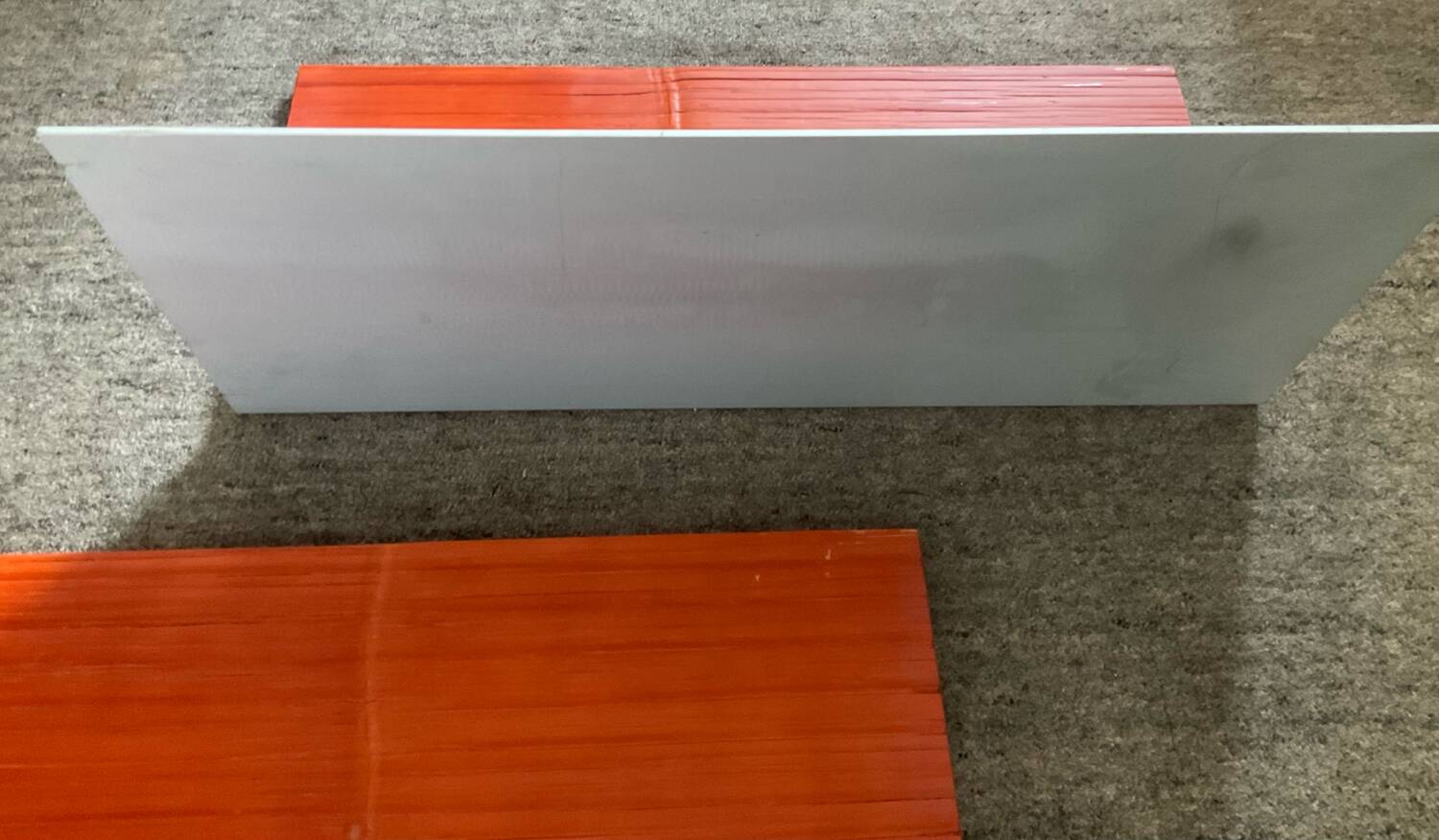 Pair of contemporary wall shelves in steel and stained wood