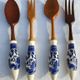 Salad set vintage 1970 wood and porcelain Japanese scenes