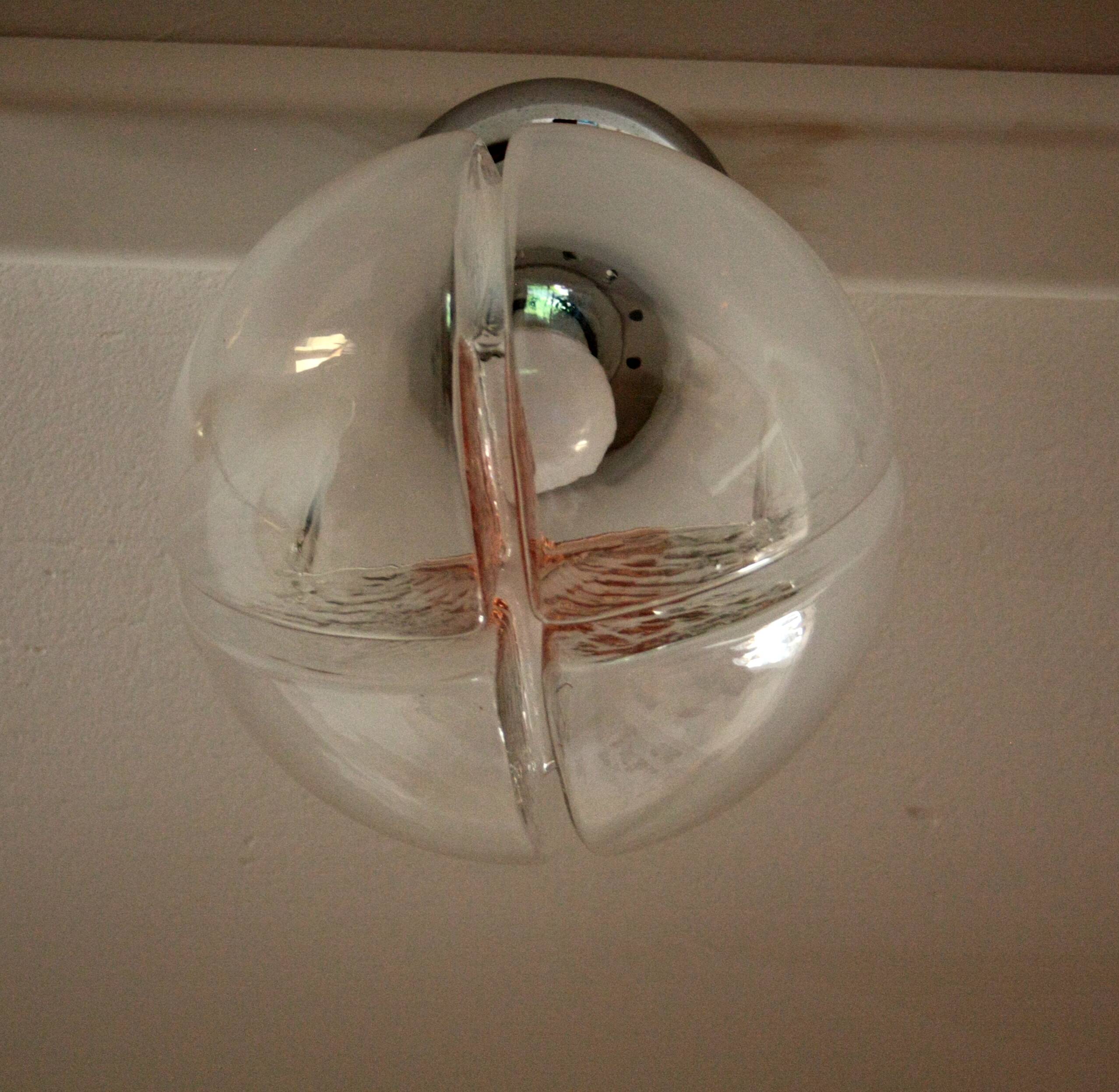 Plafonnier chromé, verre soufflé de Murano, Italie, années 1960