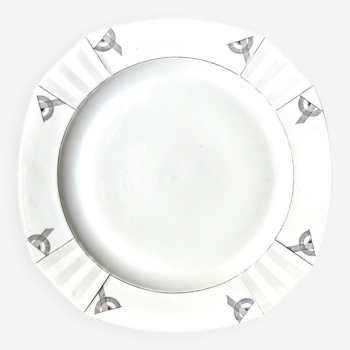 Plat en porcelaine blanche et argentée, service "Casablanca"