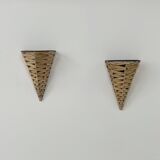 Pair of vintage raffia wall lights, France, 1980.