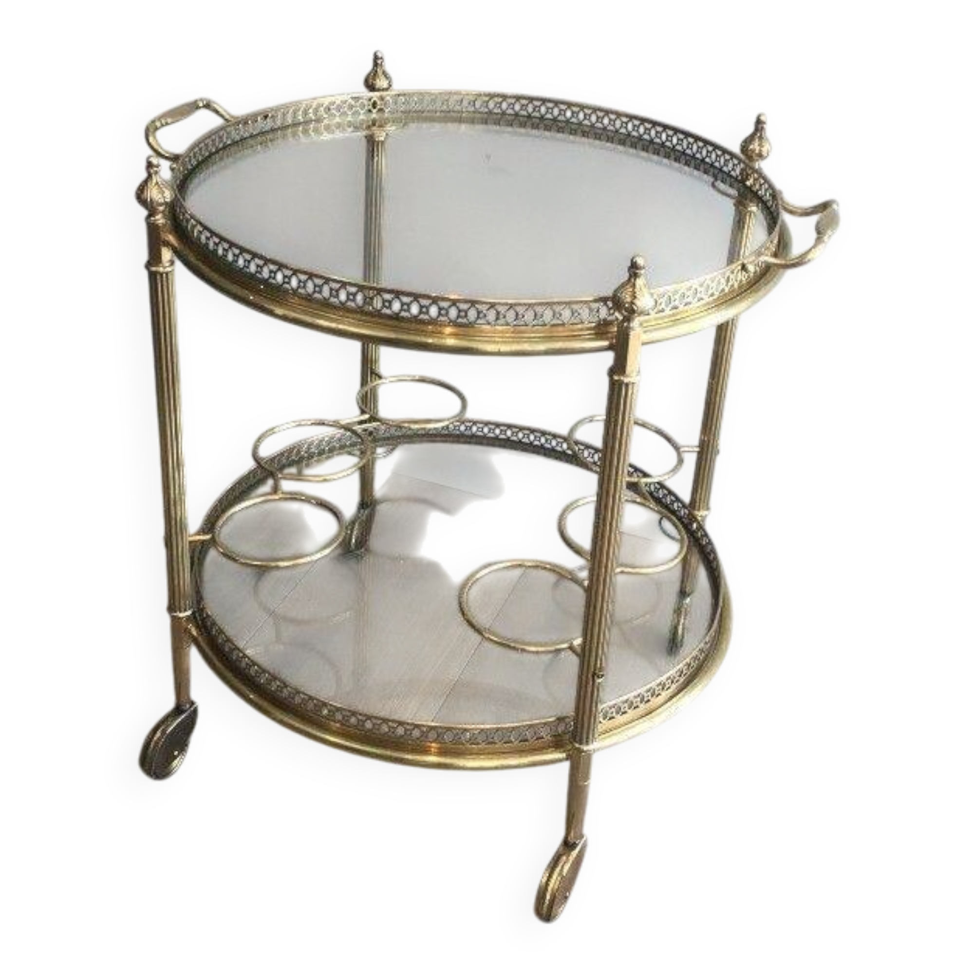 Round brass rolling table attributed to Maison Jansen