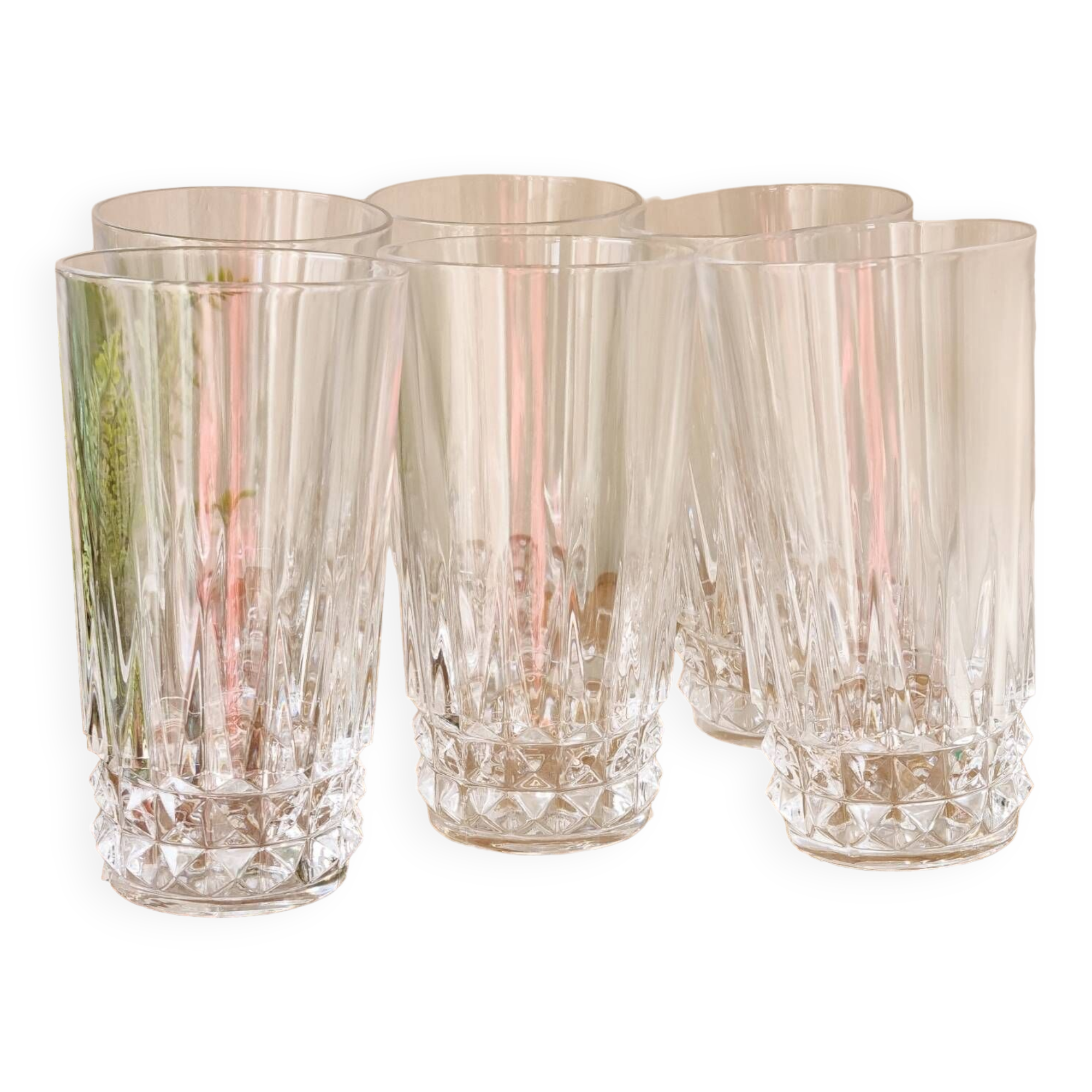 Set of 6 high crystal glasses with diamond tips