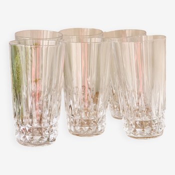 Set of 6 high crystal glasses with diamond tips