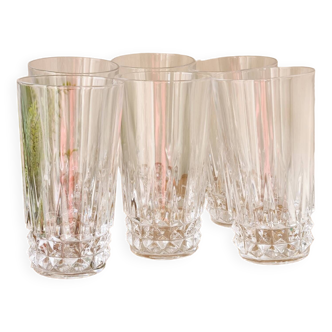 Set of 6 high crystal glasses with diamond tips