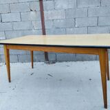 Large table with oak spindle top formica year 50