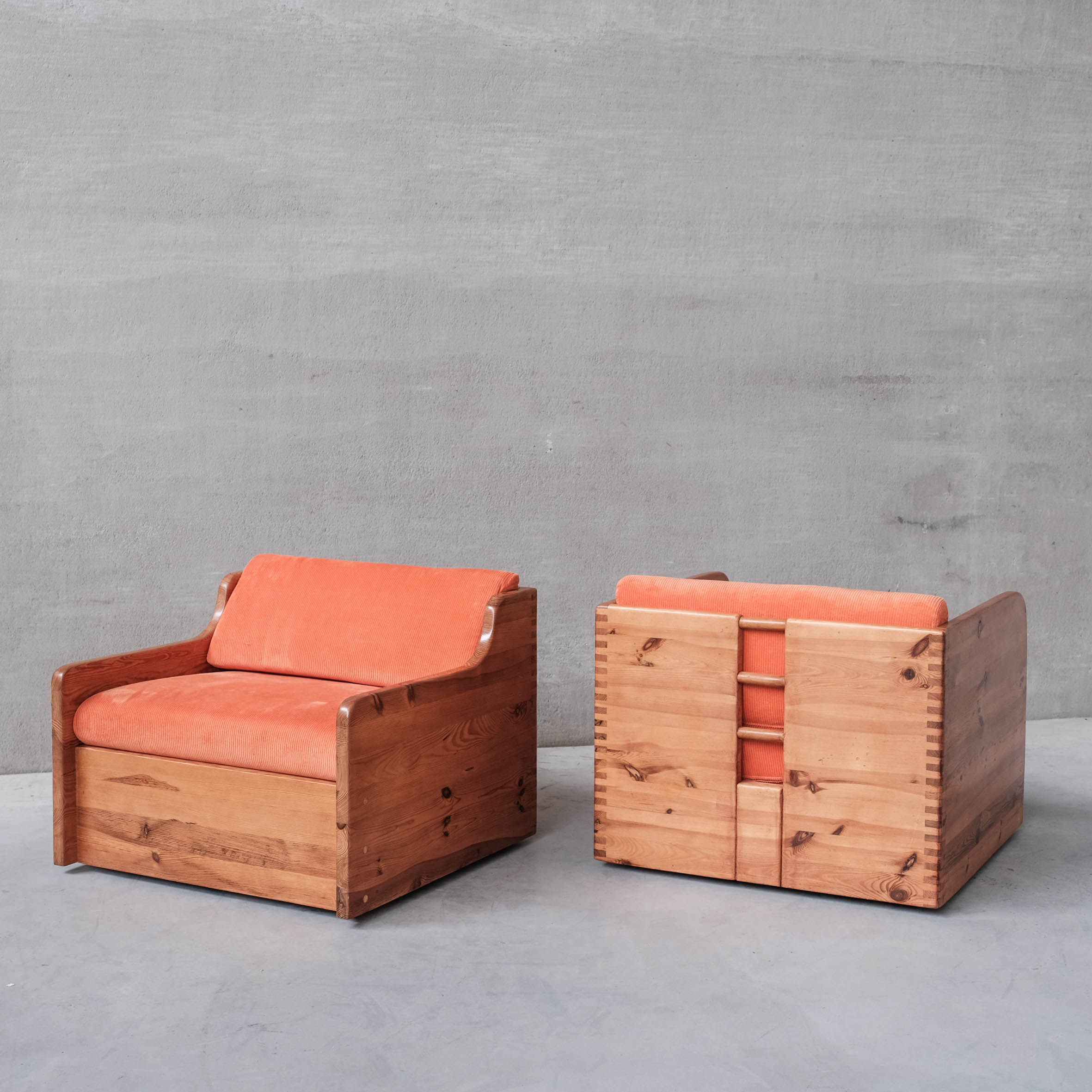 Pair of mid-century pine armchairs