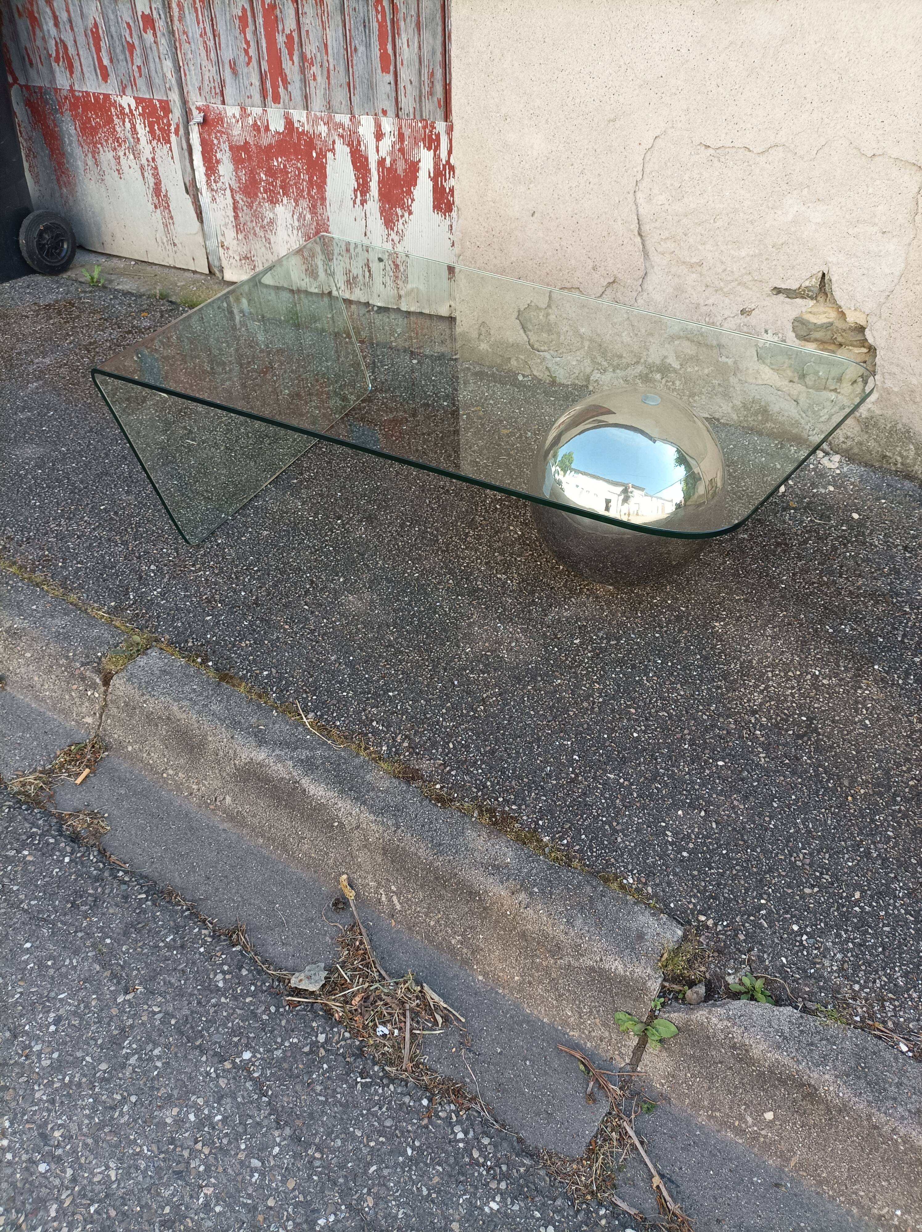 Vintage glass coffee table and metal globe