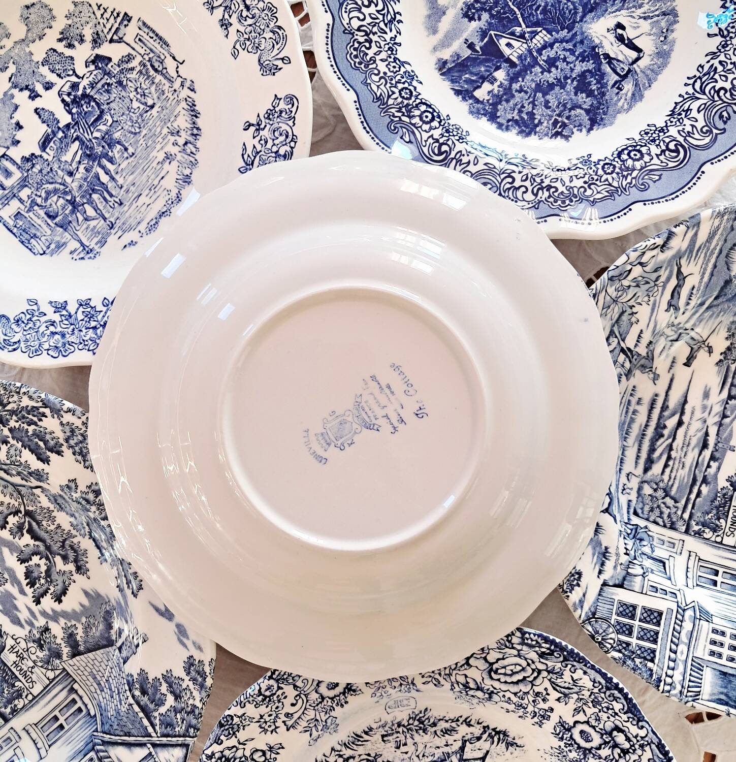 Mismatched antique soup plates