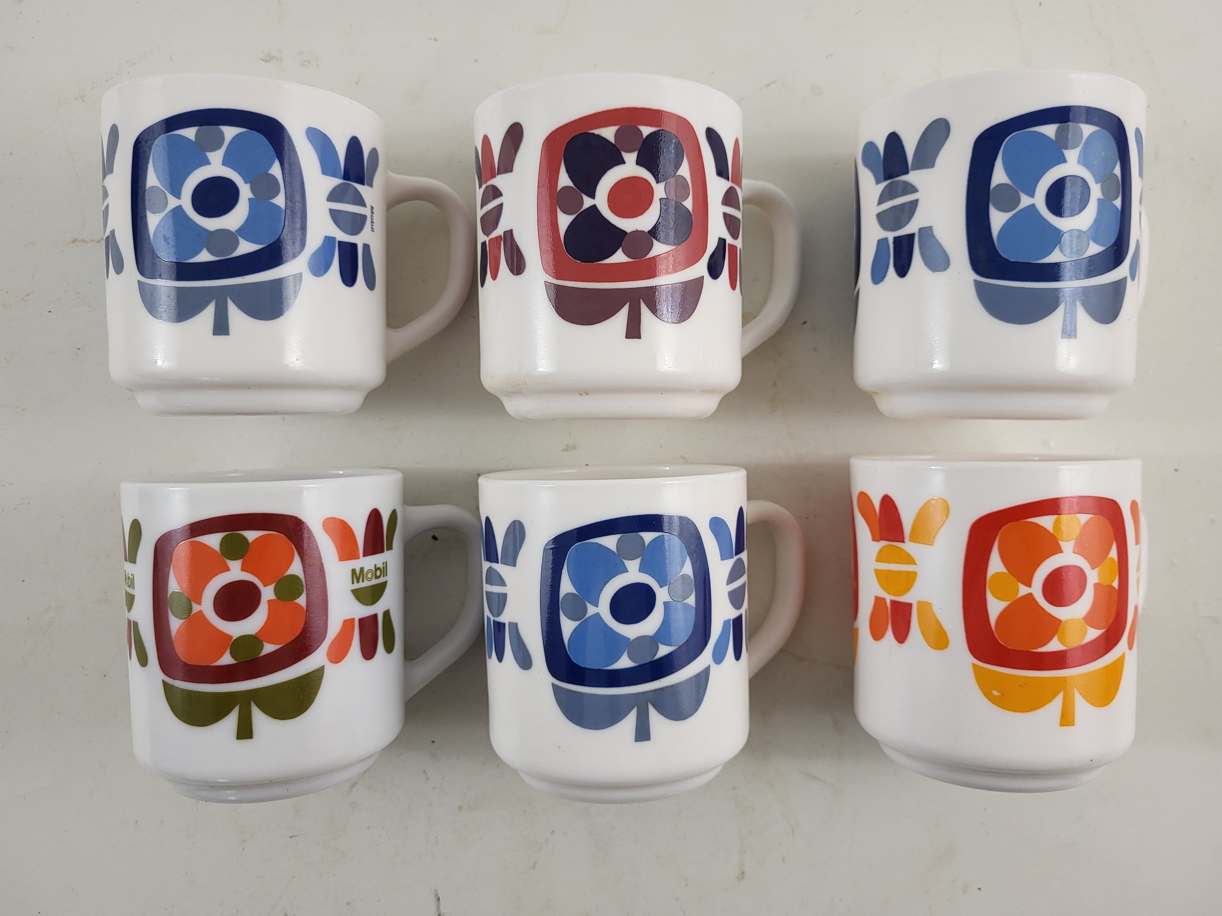 6 mugs vintage mobil design j-c. collector's miller