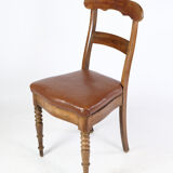 Set of eight late empire chairs in high quality brown leather in mahogany