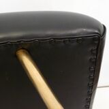 Footrest / stool 1960s with tapered gold legs & faux leather seat