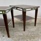 Pair of modernist chrome, leather and wood side tables.
