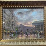 Gouache painting "Place la Madeleine" Paris by Léon Godinnet (1925-1989) + C