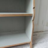 Small vintage bookcase, 5 fixed shelves, interior sublimated in verdigris, waxed finish.
