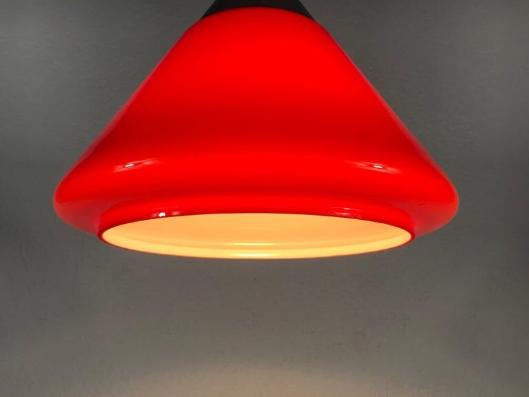 Suspension in red glass and chrome by Peill and Putzler, 1970, Germany
