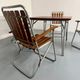 Salon de jardin vintage pliant, table et 4 fauteuils en bois et métal, 1960