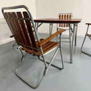 Vintage folding garden set table 4 chairs wood and metal 1960