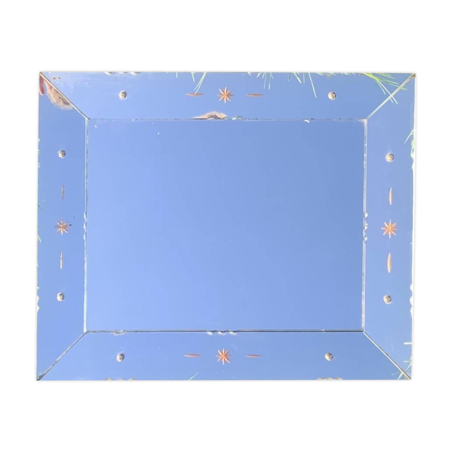 Rectangular Art Deco wall mirror inlaid and chiseled on wood