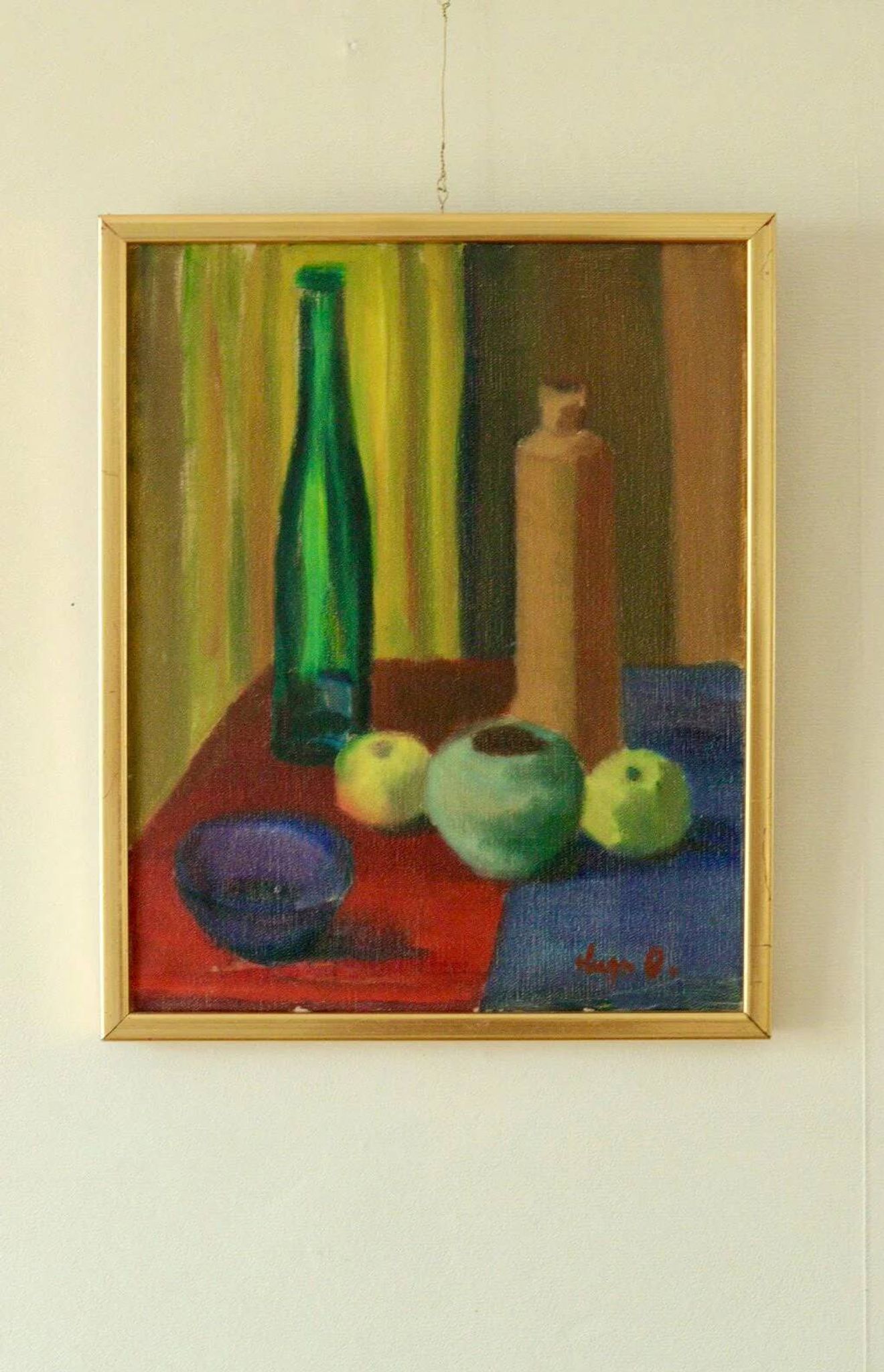 Oil on Swedish canvas "Still Life 'Bottles and Apples', Hugo Olson"
