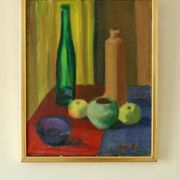 Oil on Swedish canvas "Still Life 'Bottles and Apples', Hugo Olson"